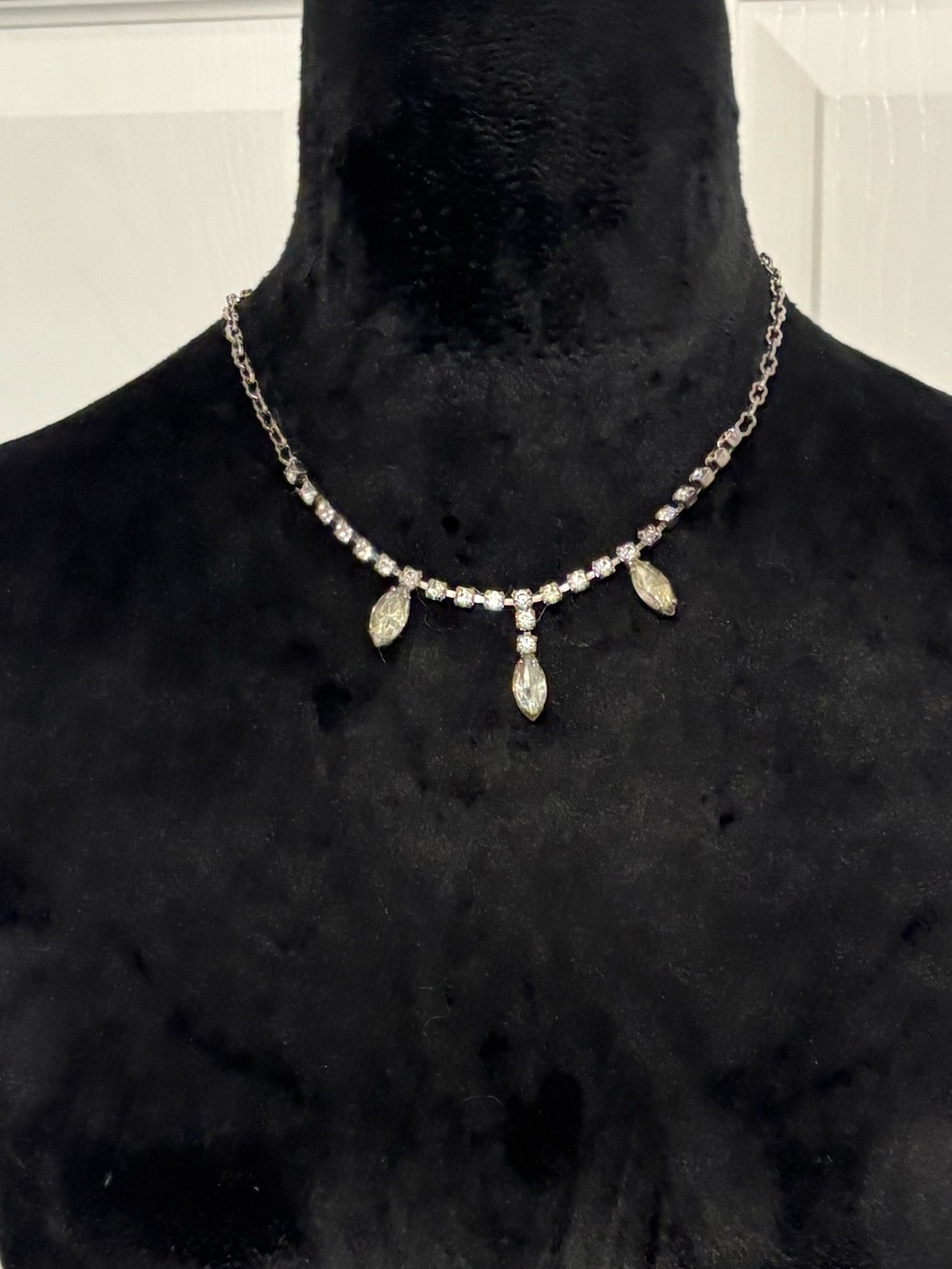 Silver Crystal Marquise Pendant Necklace - Elegant Women's Jewelry 17”